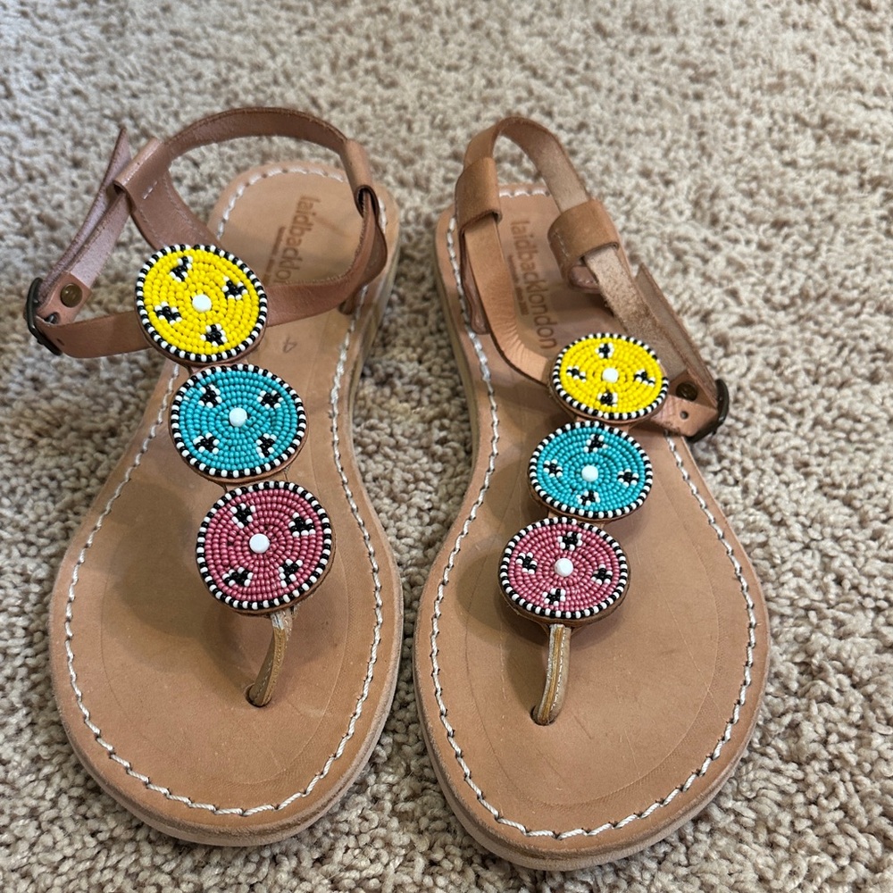 Colorful Beaded Leather Sandals